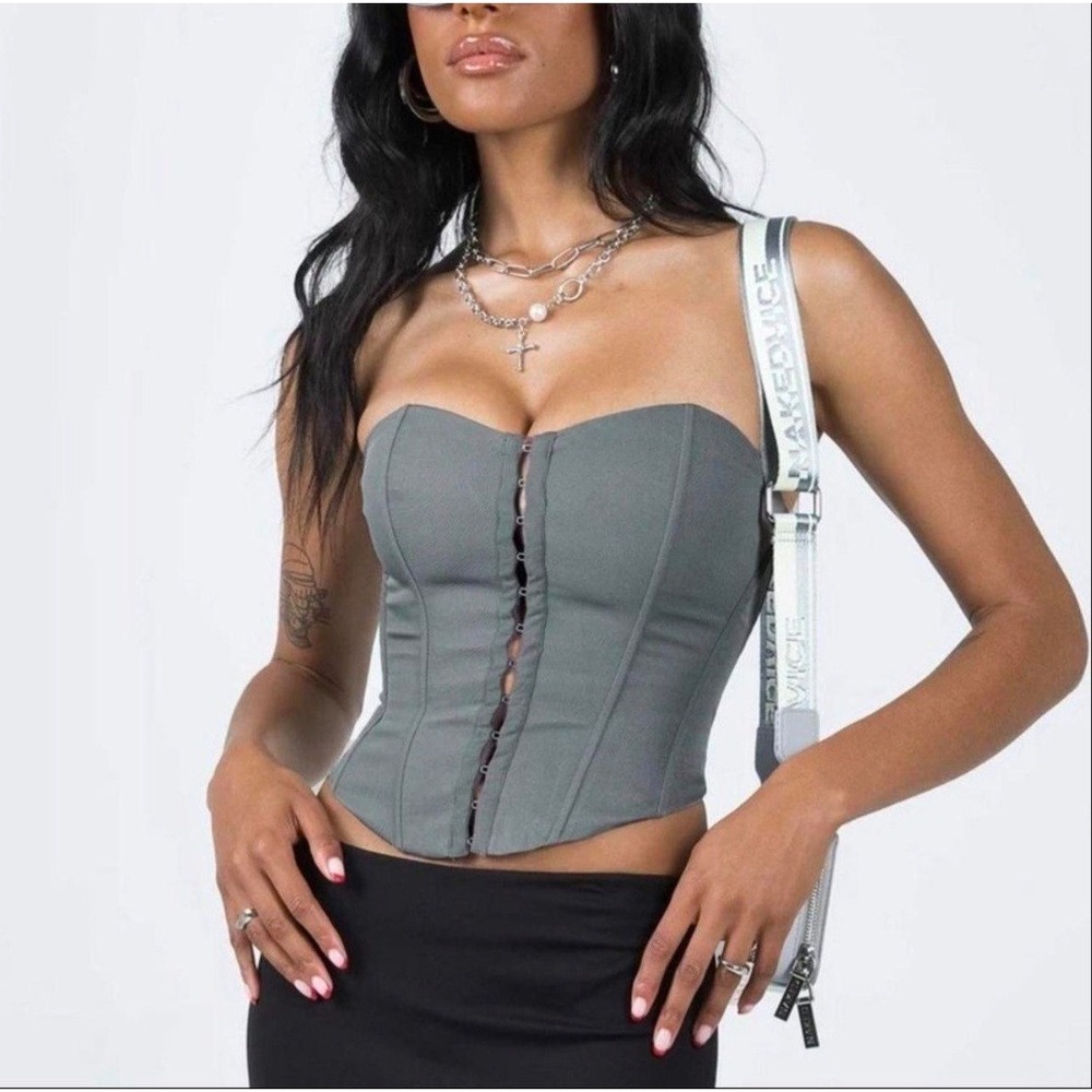 Princess Polly Grey Strapless Hook and Eye Corset Top PD0121788 Womens Size 0 4